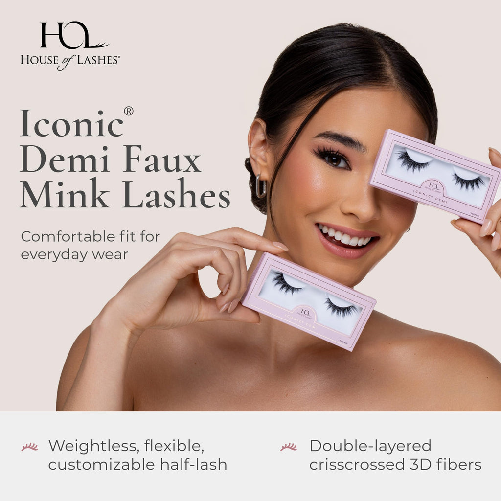House of Lashes Iconic Demi – Comfortable Faux Mink Lashes for Bold Cat-Eye, Reusable & All Eye Shapes