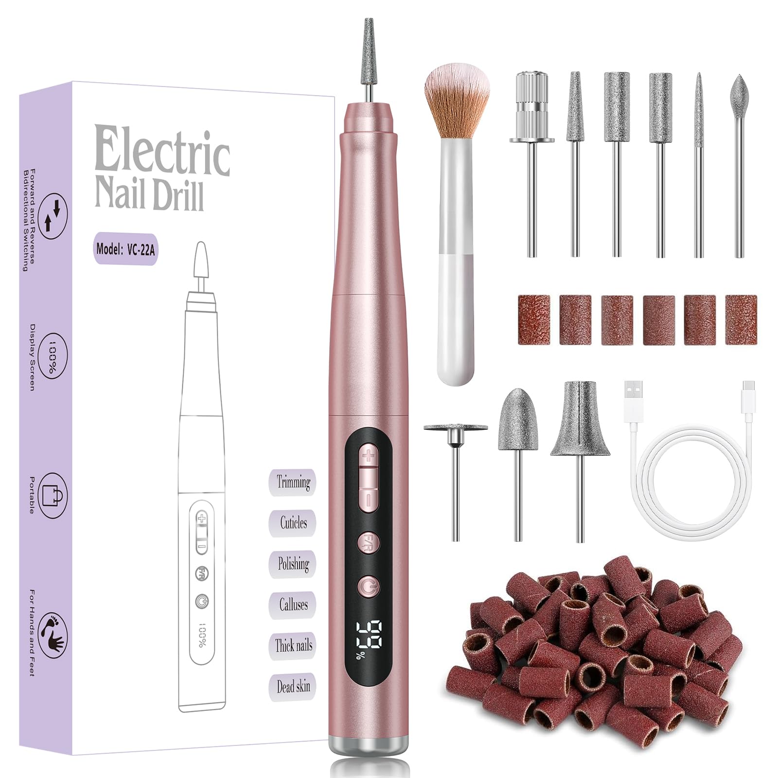 Hoxida Cordless Nail Drill 35000RPM – Portable Electric Nail File with LCD Display for Acrylic & Gel Nails