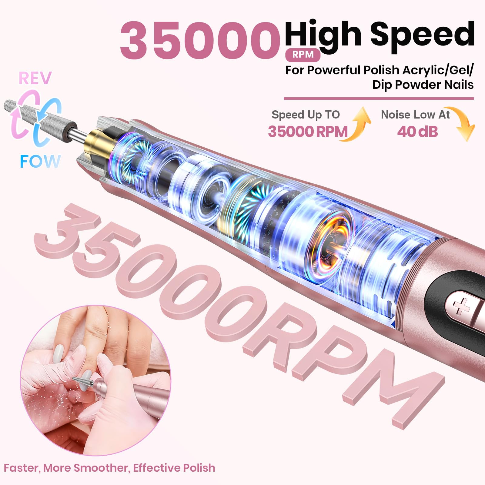 Hoxida Cordless Nail Drill 35000RPM – Portable Electric Nail File with LCD Display for Acrylic & Gel Nails
