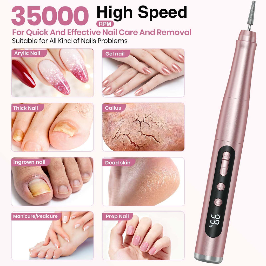 Hoxida Cordless Nail Drill 35000RPM – Portable Electric Nail File with LCD Display for Acrylic & Gel Nails