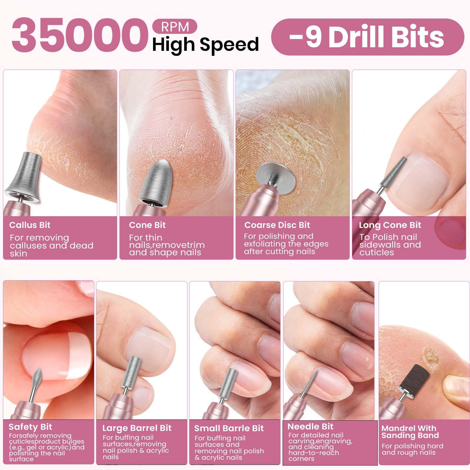 Hoxida Cordless Nail Drill 35000RPM – Portable Electric Nail File with LCD Display for Acrylic & Gel Nails