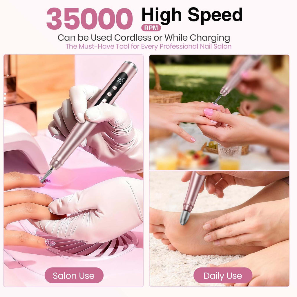 Hoxida Cordless Nail Drill 35000RPM – Portable Electric Nail File with LCD Display for Acrylic & Gel Nails