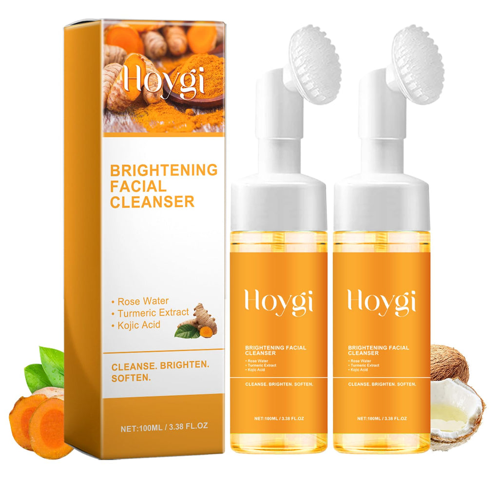 HOYGI Turmeric Face Wash with Brush – Foaming Cleanser for All Skin Types (2-Pack)