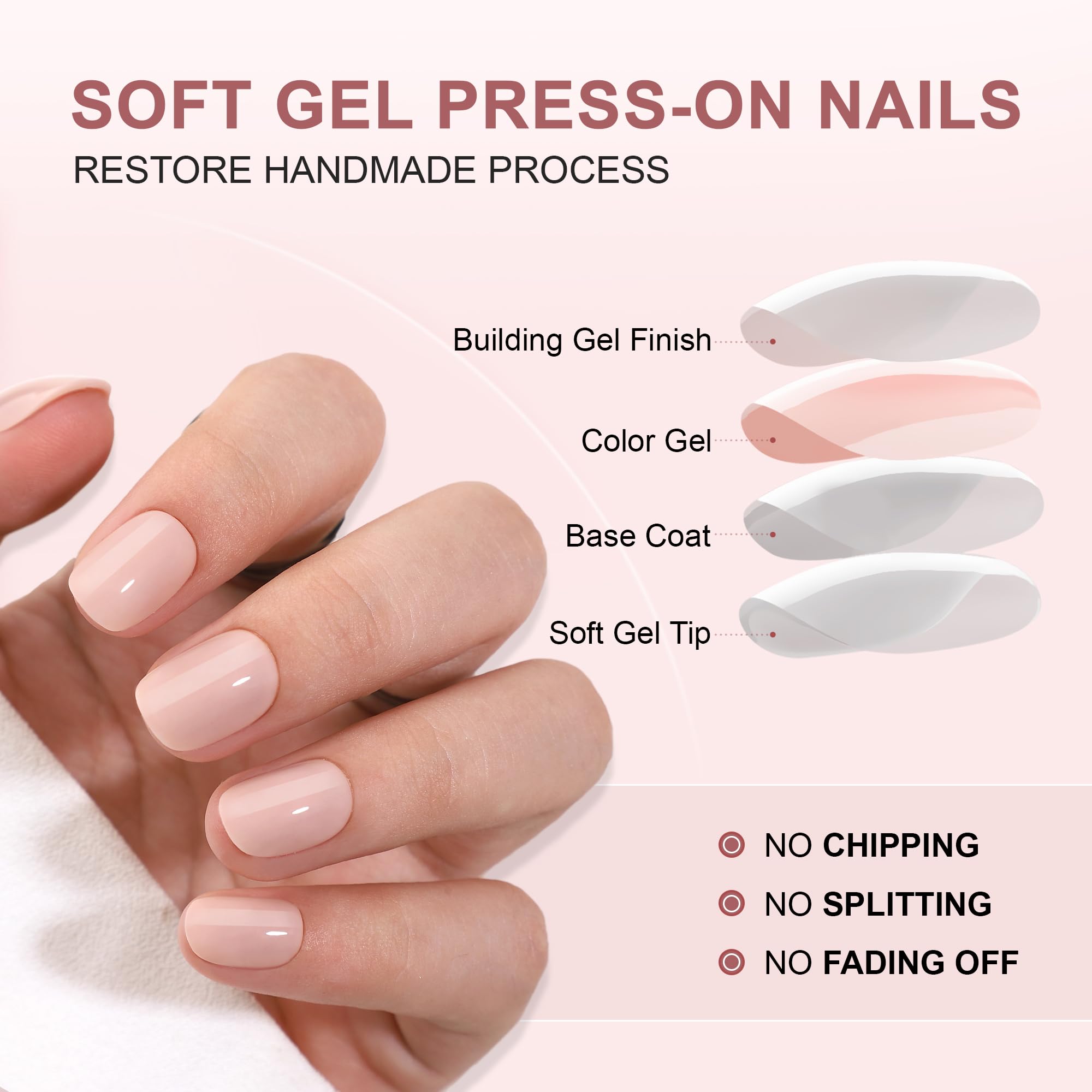 Hrnsnails Nude Press On Nails – Short Square Gel Kit (32 Pieces, Glue & Tools)