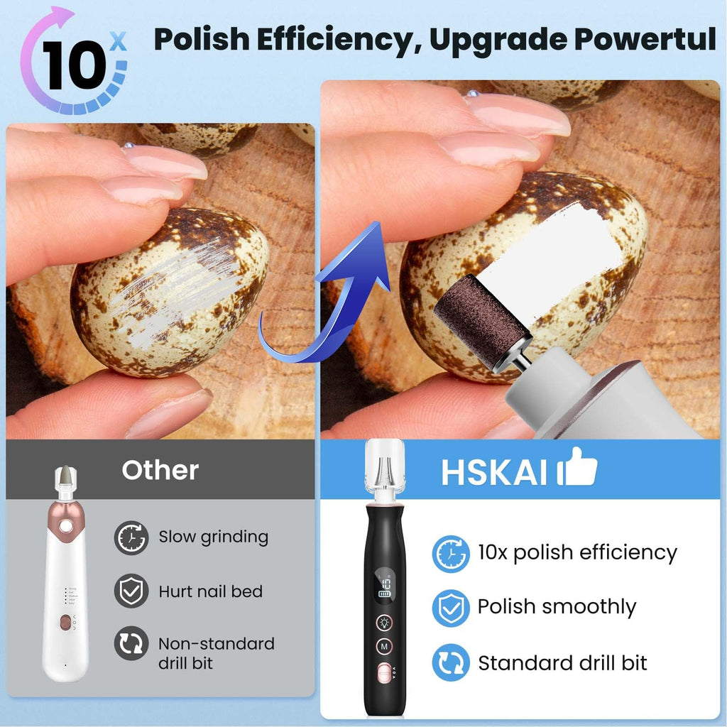 HSKAI Electric Nail File Drill with LCD & Lamp – Cordless Nail Drill, 10 Speeds, 46-Piece Set