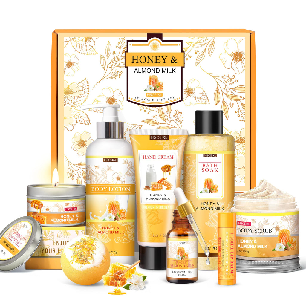 HSOEIXL 9-Piece Almond Milk & Honey Bath & Spa Gift Set – Gifts for Women
