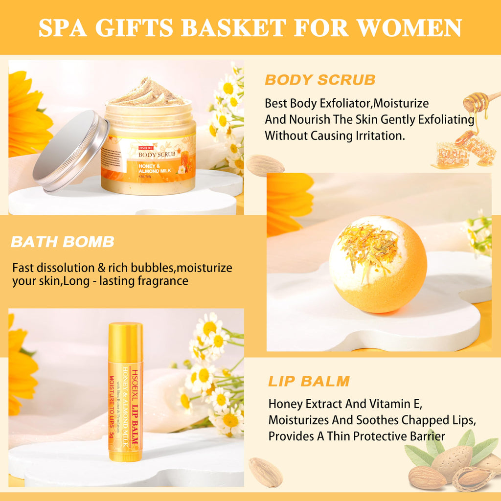 HSOEIXL 9-Piece Almond Milk & Honey Bath & Spa Gift Set – Gifts for Women