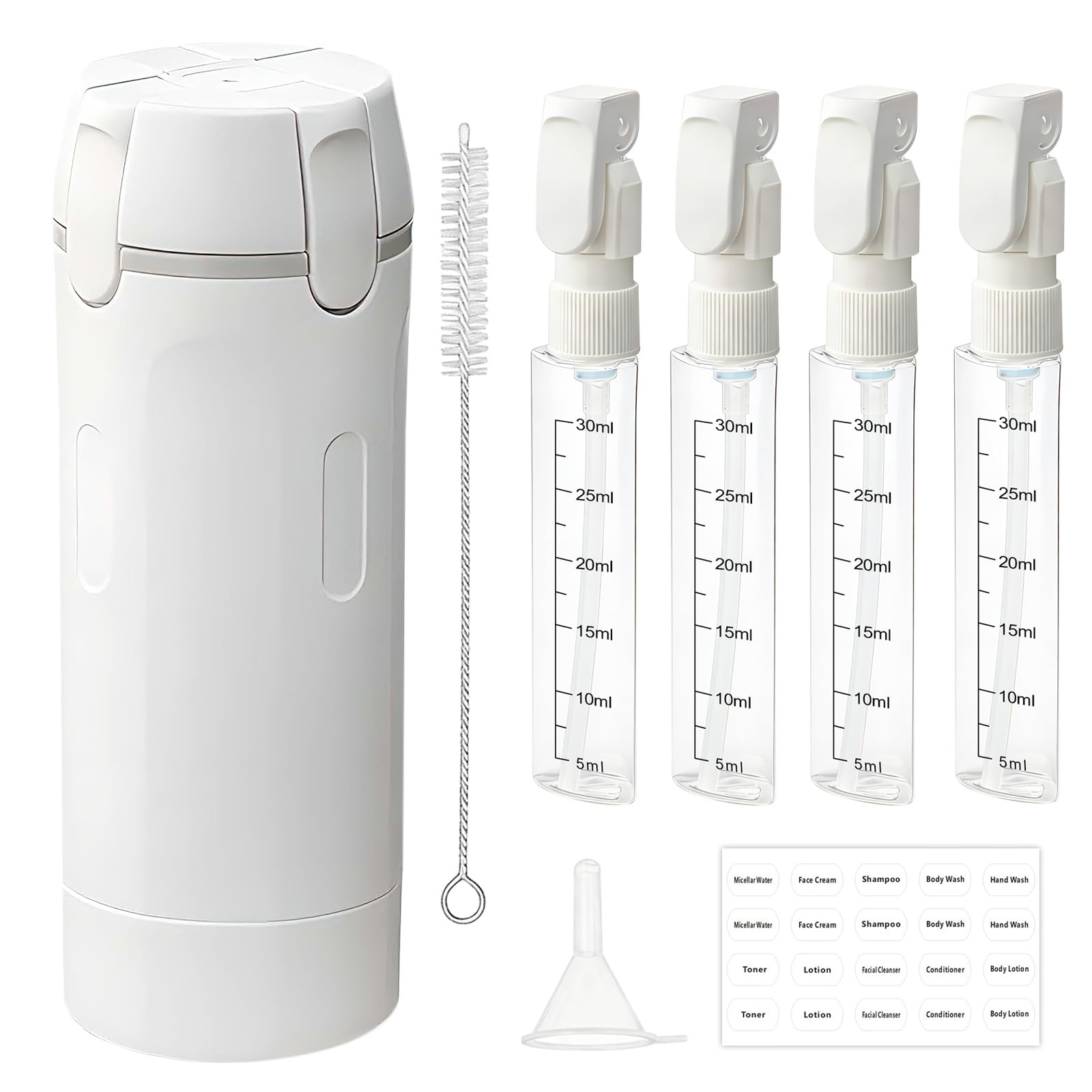 HSXCCL 4 in 1 Travel Dispenser Bottles – Refillable, No-Spill, Space-Saving Travel Kit (White)