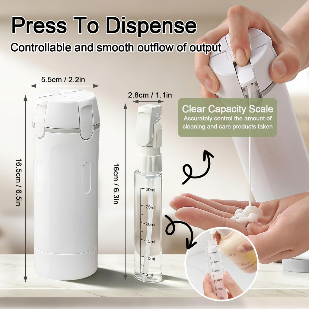 HSXCCL 4 in 1 Travel Dispenser Bottles – Refillable, No-Spill, Space-Saving Travel Kit (White)