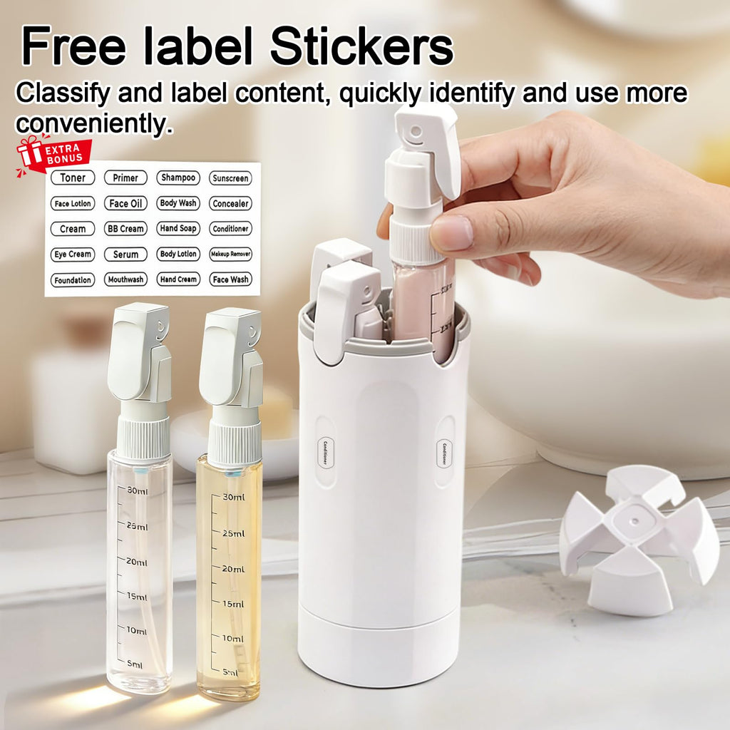 HSXCCL 4 in 1 Travel Dispenser Bottles – Refillable, No-Spill, Space-Saving Travel Kit (White)
