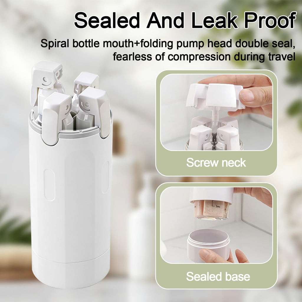 HSXCCL 4 in 1 Travel Dispenser Bottles – Refillable, No-Spill, Space-Saving Travel Kit (White)