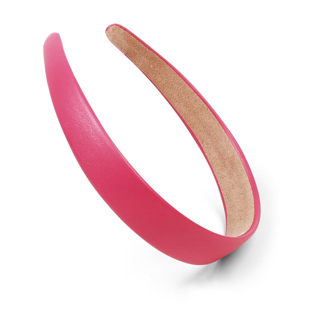 Huachi Pink Faux Leather Headband – 1 Inch Thin Hair Band for Women & Girls