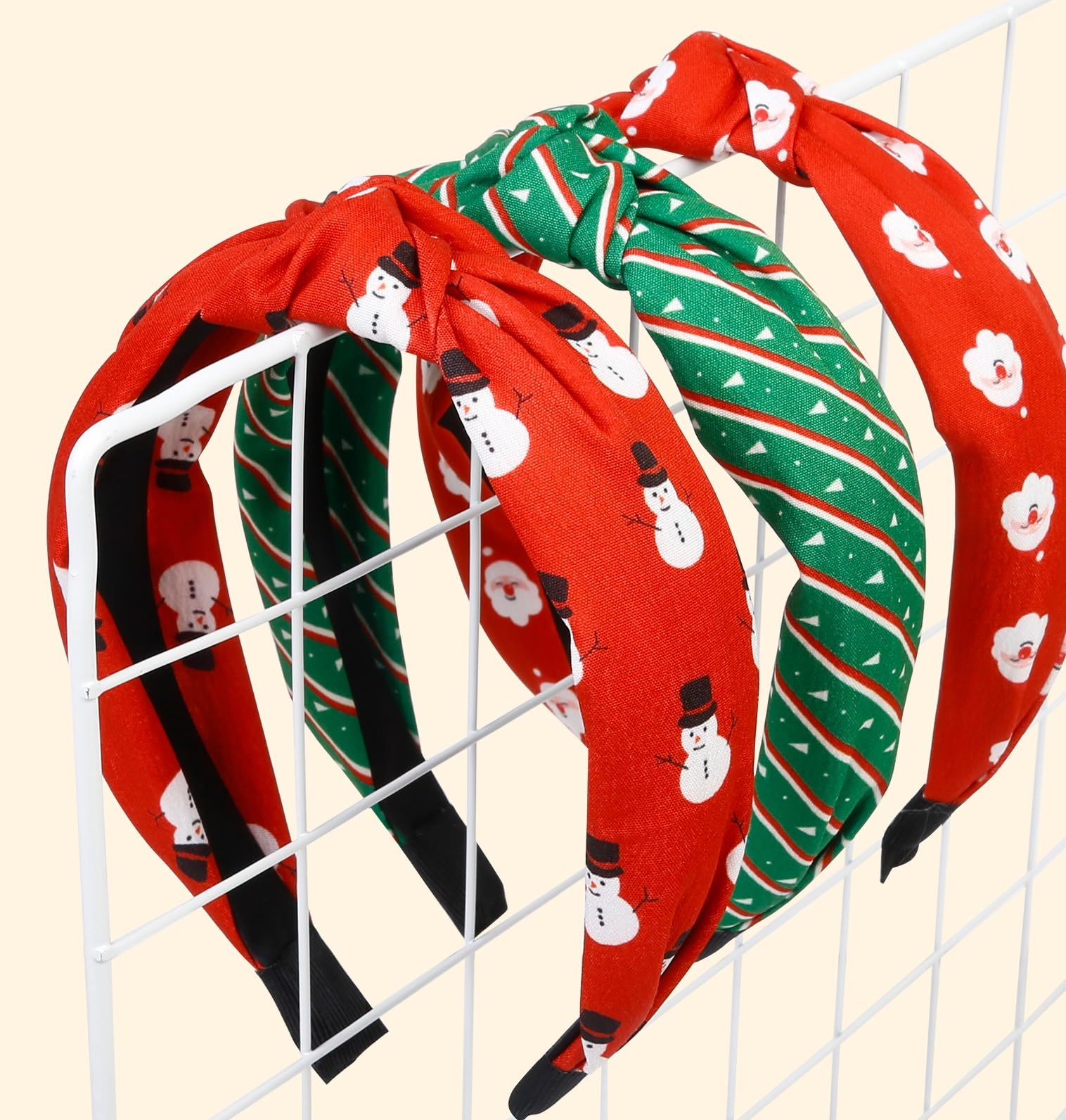 Huachi Christmas Headbands for Women & Girls - 3 Pack Knotted Holiday Hair Accessories