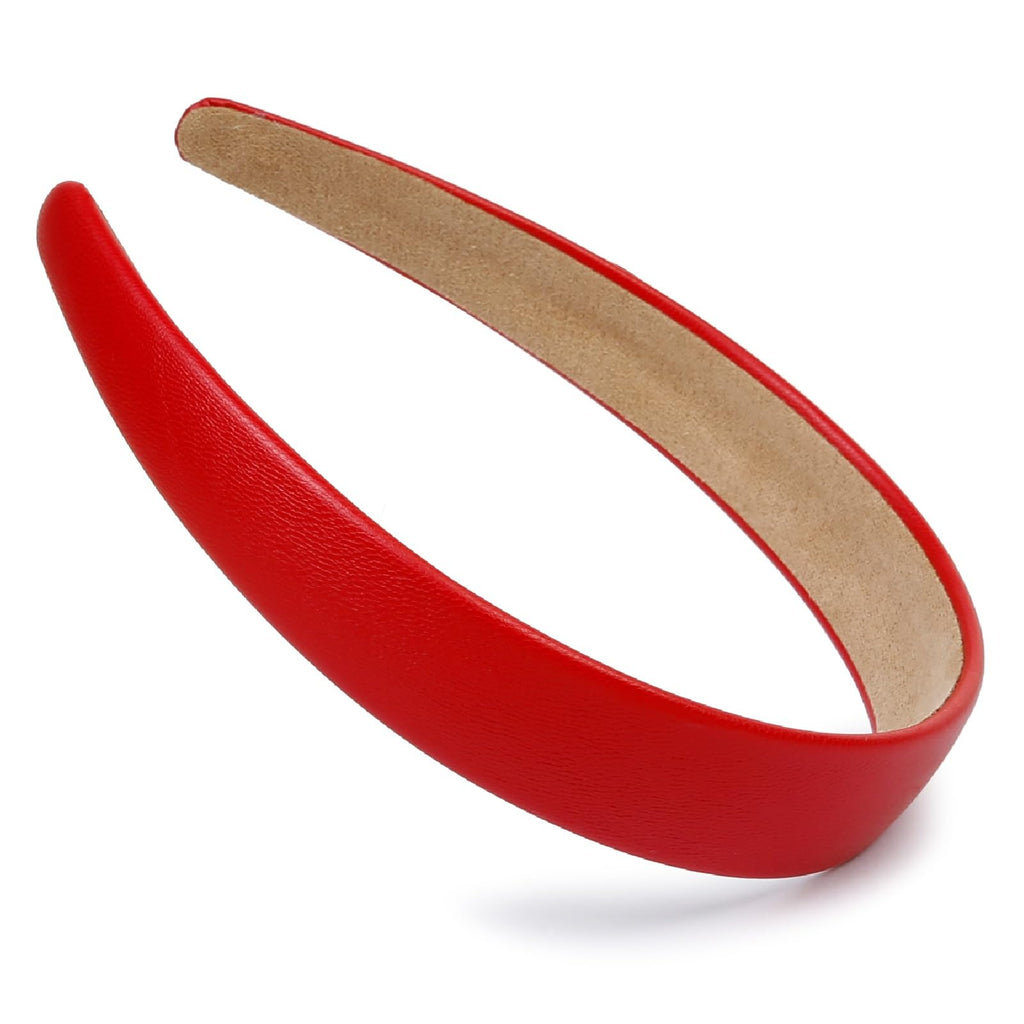 Huachi Red Headbands for Women | 1-Inch Faux Leather Wide Headband