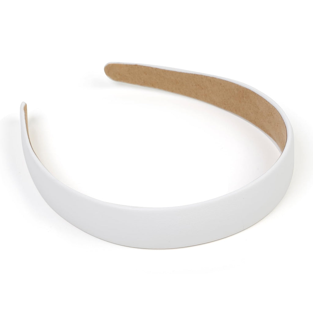 Huachi White Faux Leather Headband for Women – 1-Inch Thin Hair Band