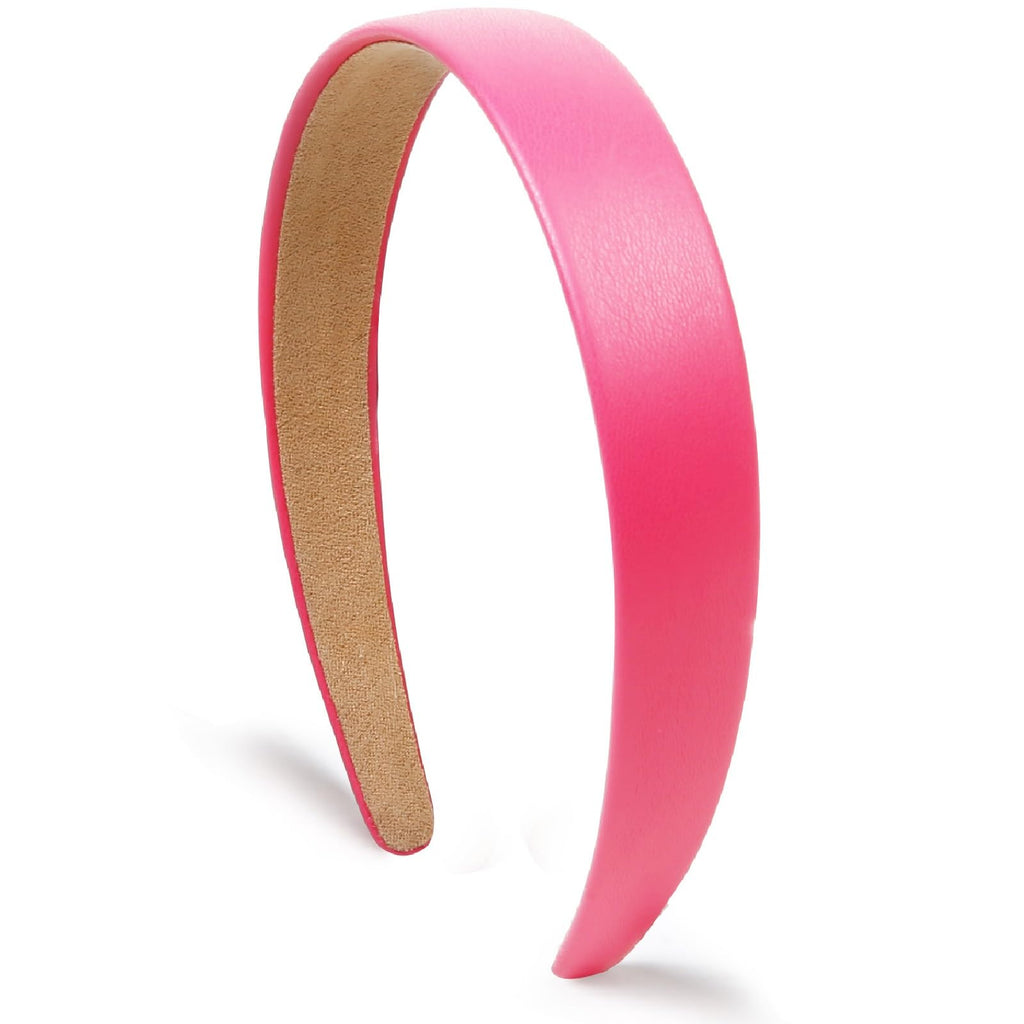 Huachi Pink Faux Leather Headband – 1 Inch Thin Hair Band for Women & Girls