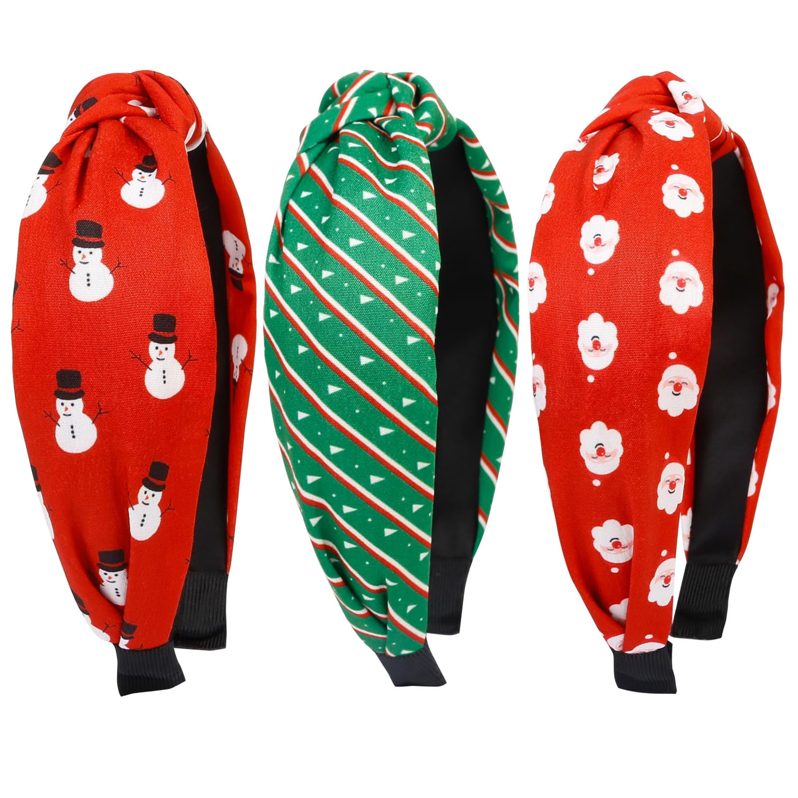 Huachi Christmas Headbands for Women & Girls - 3 Pack Knotted Holiday Hair Accessories