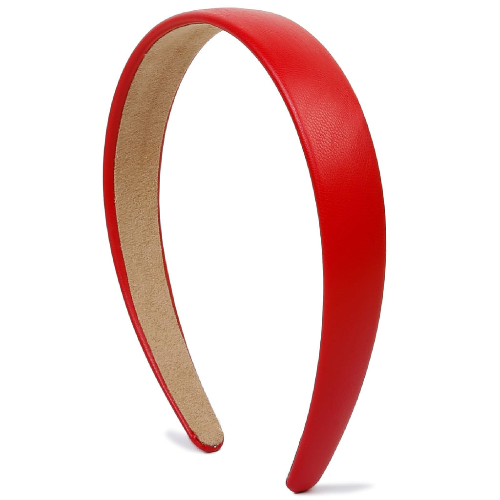 Huachi Red Headbands for Women | 1-Inch Faux Leather Wide Headband