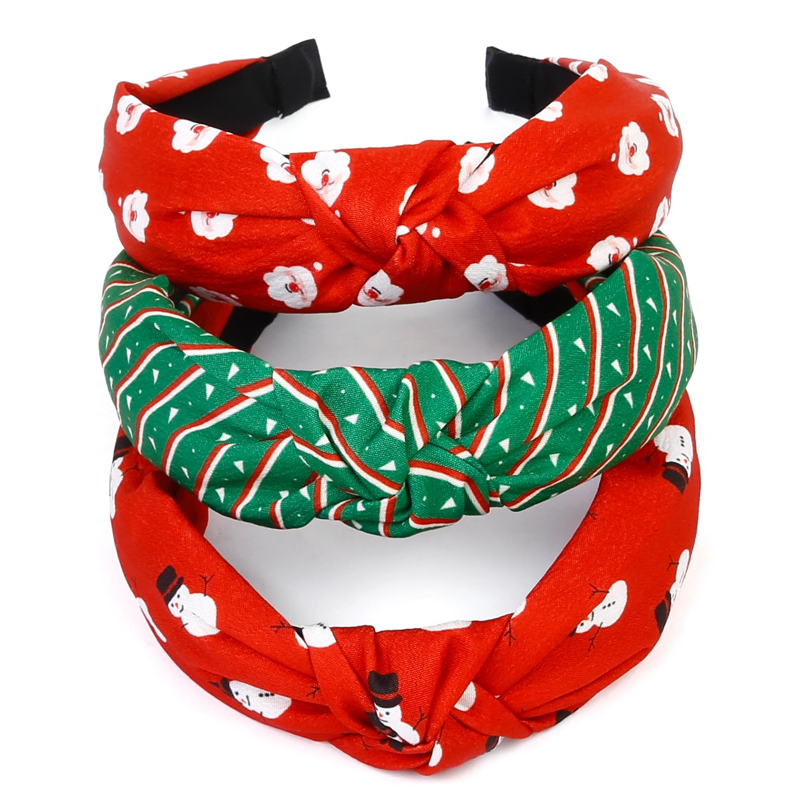 Huachi Christmas Headbands for Women & Girls - 3 Pack Knotted Holiday Hair Accessories