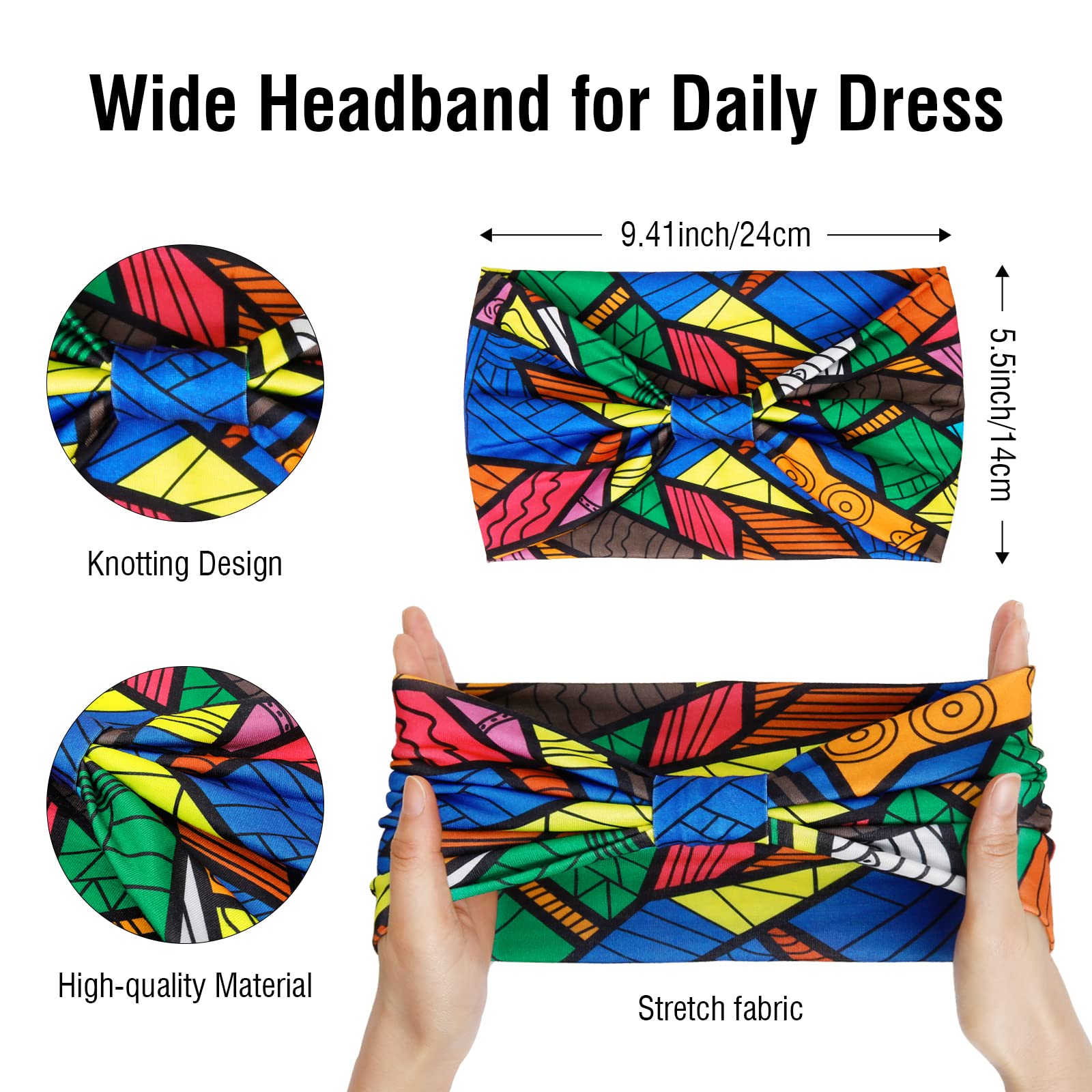 Huachi Wide Headbands for Women – Boho Knotted Non-Slip Headwraps (Pack of 4)