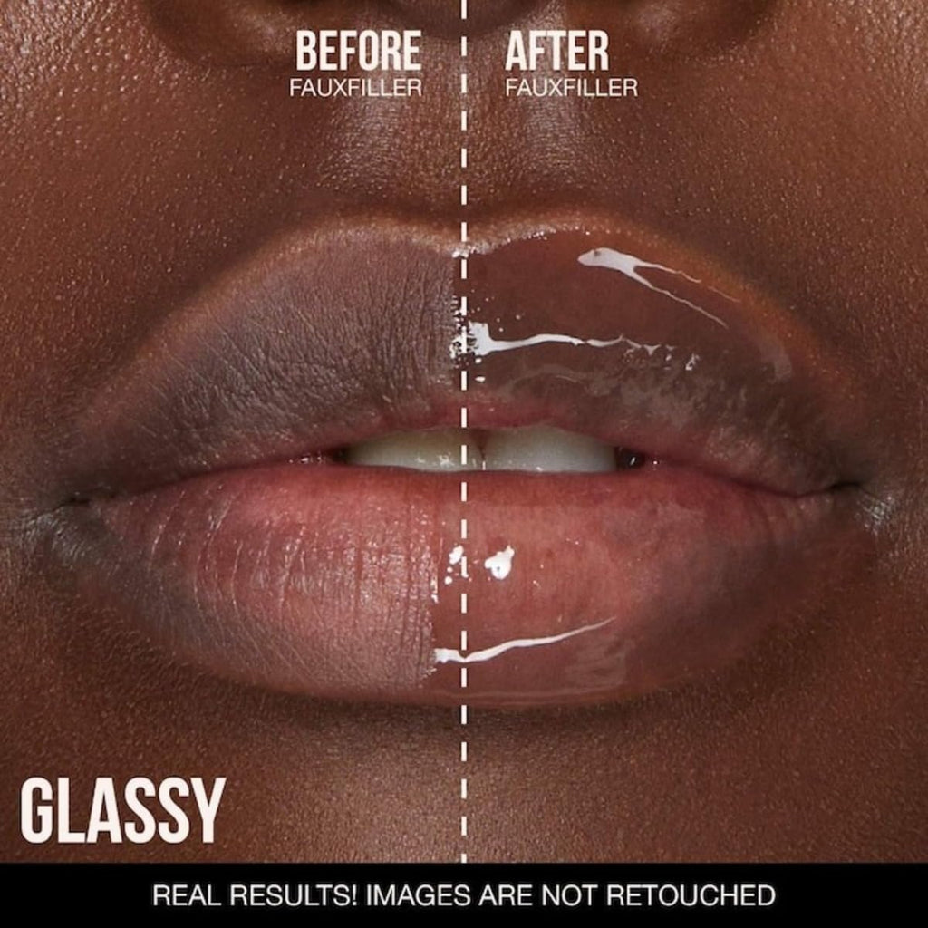 Huda Faux Filler Extra Shine Lip Gloss – Glassy (Clear) | Hydrating, High-Gloss Lip Shine 0.13 fl oz