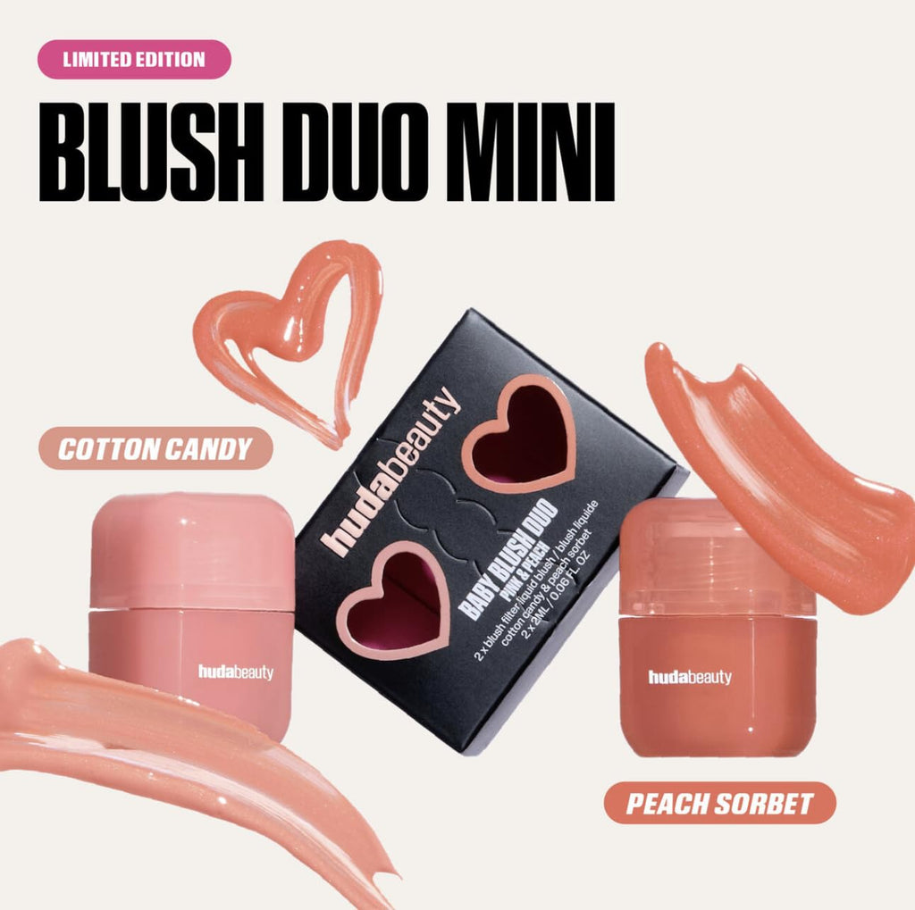 HUDABEAUTY Mini Baby Blush Duo Cotton Candy & Peach Sorbet — 2x2ml, Travel-Friendly, Vegan & Cruelty-Free