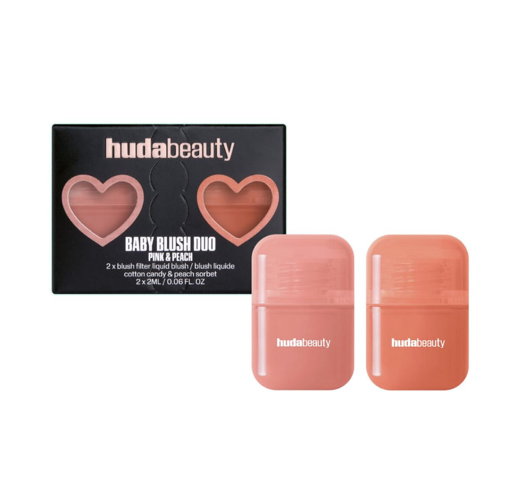 HUDABEAUTY Mini Baby Blush Duo Cotton Candy & Peach Sorbet — 2x2ml, Travel-Friendly, Vegan & Cruelty-Free