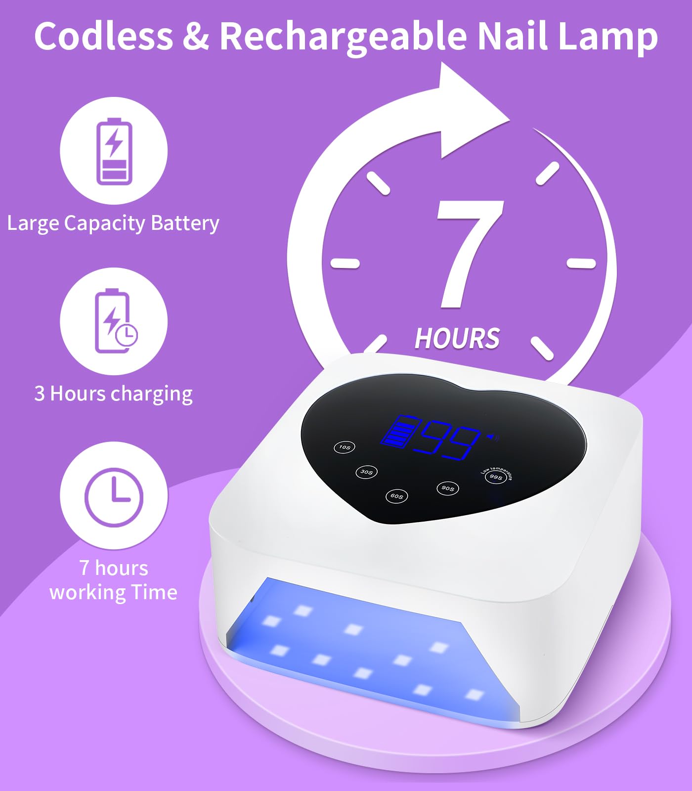 HUGMAPLE 72W UV Nail Lamp – 5 Timers, Auto Sensor, Cordless Rechargeable