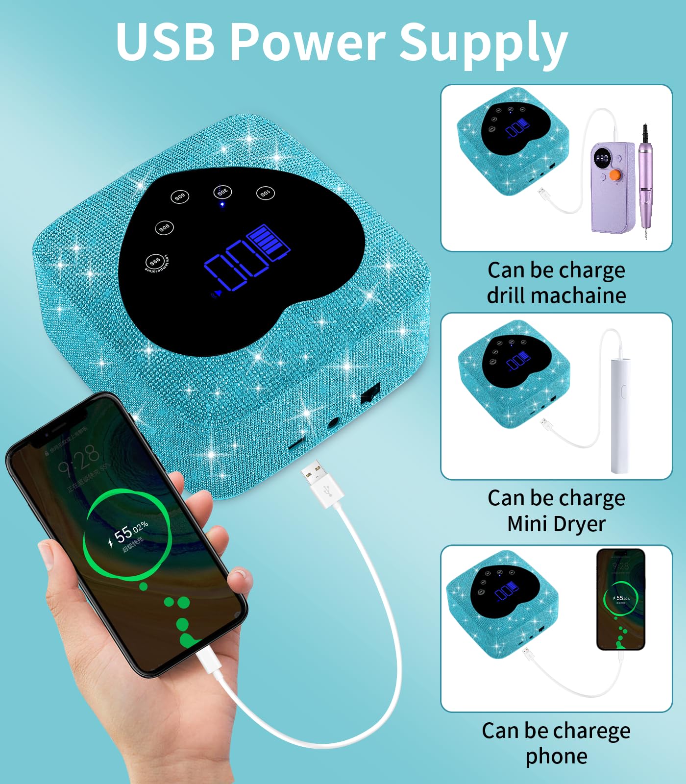 HUGMAPLE UV Nail Lamp 72W – Rechargeable Cordless Diamond LED Dryer, 5 Timer Settings
