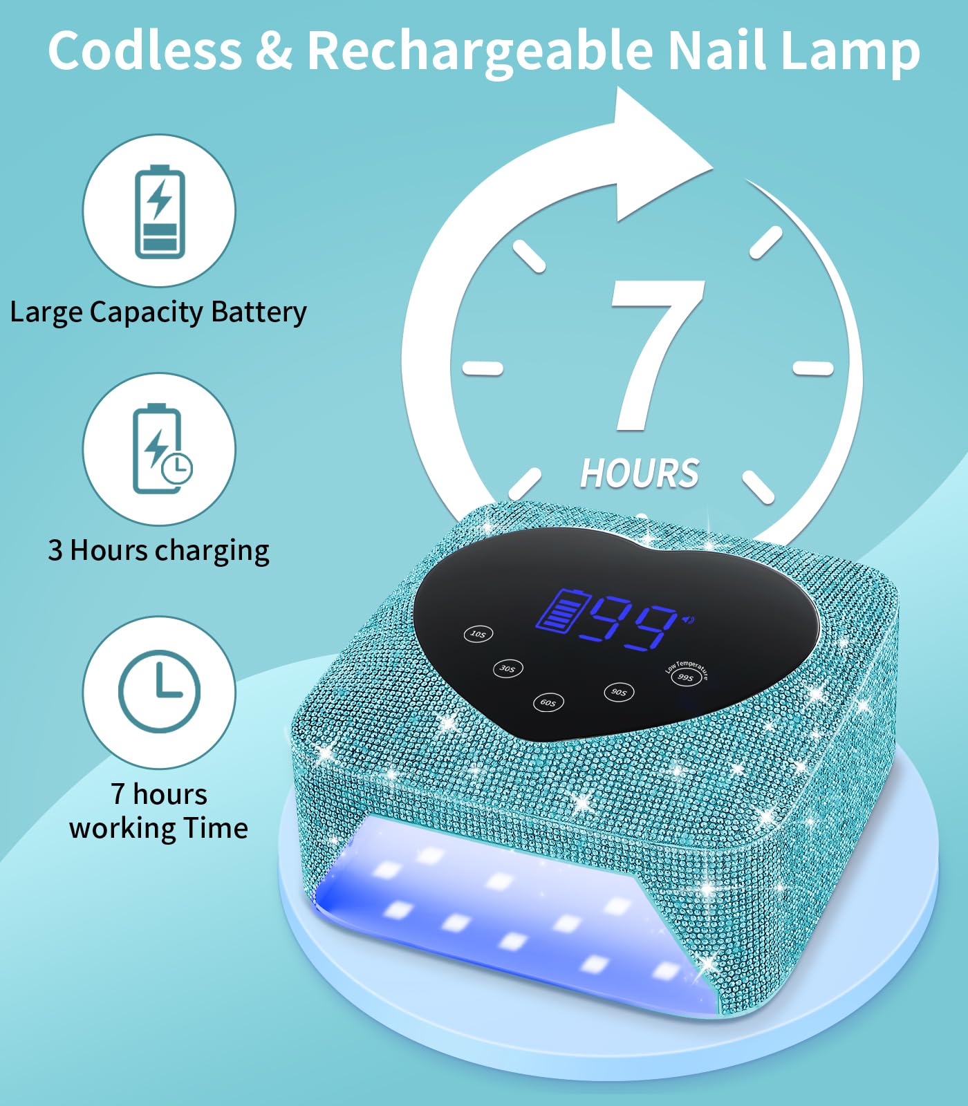 HUGMAPLE UV Nail Lamp 72W – Rechargeable Cordless Diamond LED Dryer, 5 Timer Settings