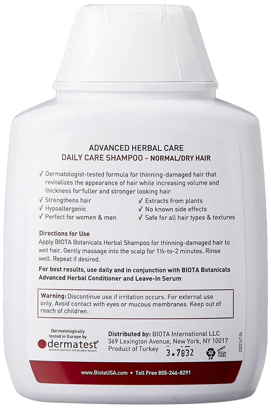 Huieter B'IOTA Botanicals Daily Care Shampoo for Normal/Dry Thinning Hair – 10.1 oz Pack of 2