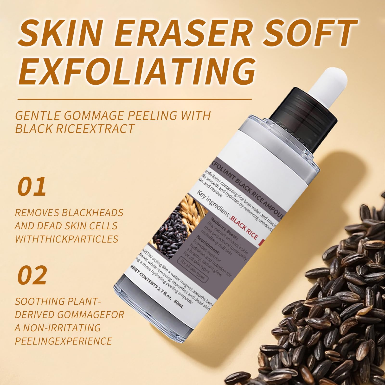 HUiPENGFEI Black & White Rice Peeling – Gentle Exfoliator & Hydration Duo (2 x 2.7 fl oz)