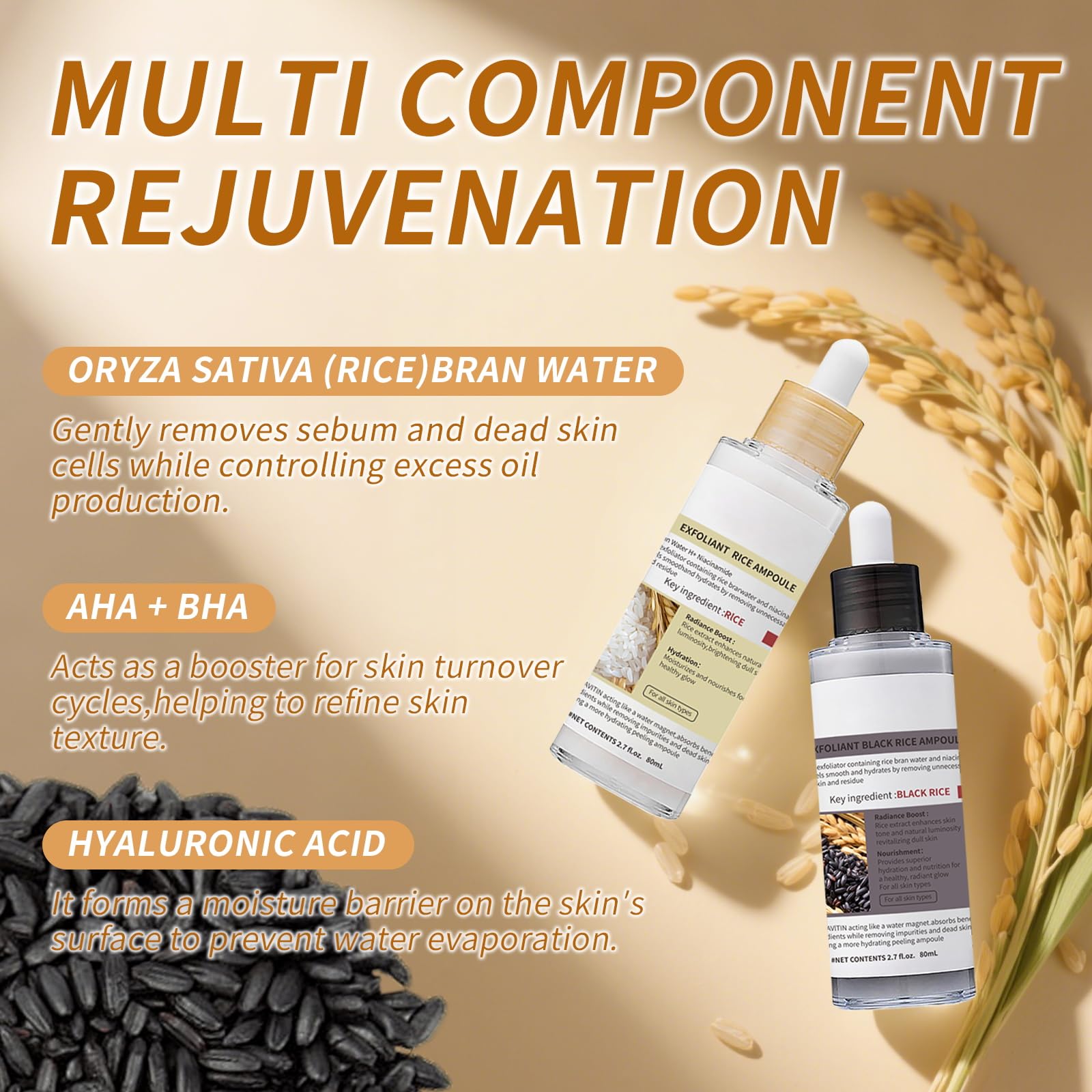 HUiPENGFEI Black & White Rice Peeling – Gentle Exfoliator & Hydration Duo (2 x 2.7 fl oz)