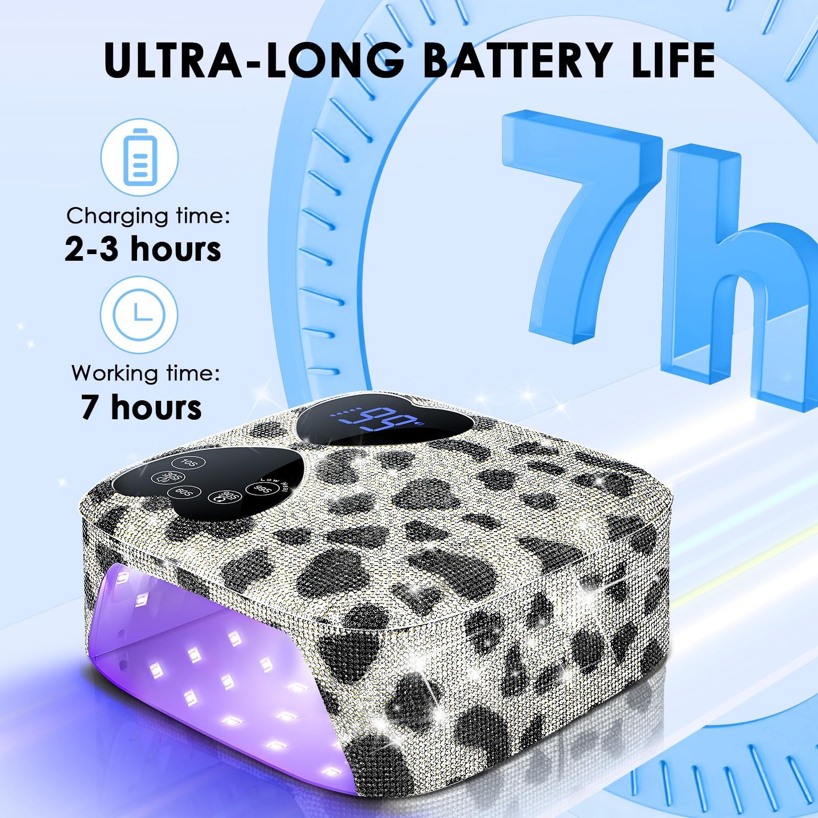HUITINE 80W UV LED Nail Lamp Cordless – Cow Diamond, 5 Timers & Mirror Base