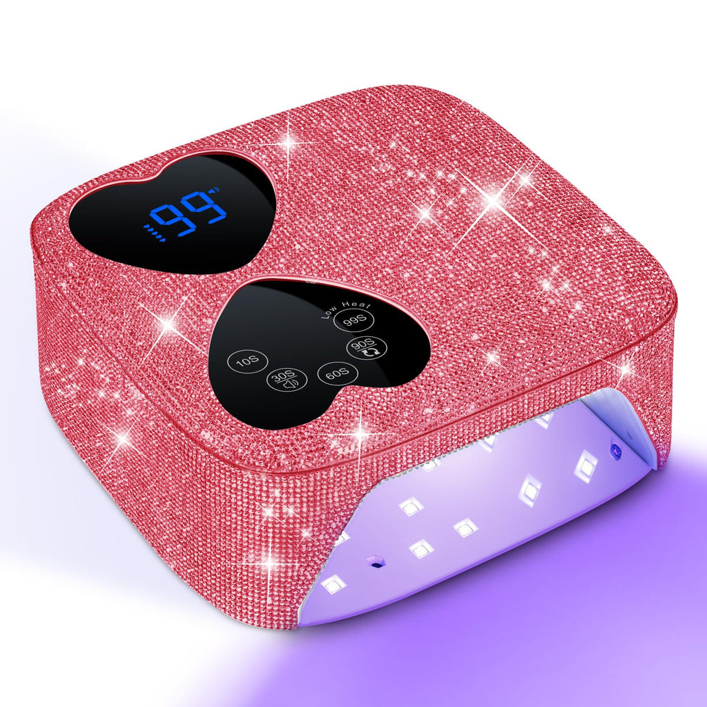 HUITINE 80W Cordless UV LED Nail Lamp with 5 Timers & Mirror Base | Pink Diamond
