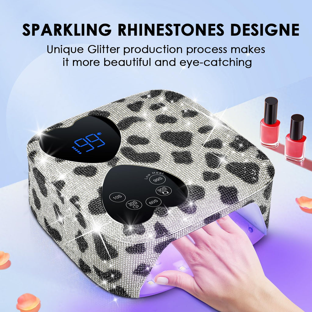 HUITINE 80W UV LED Nail Lamp Cordless – Cow Diamond, 5 Timers & Mirror Base