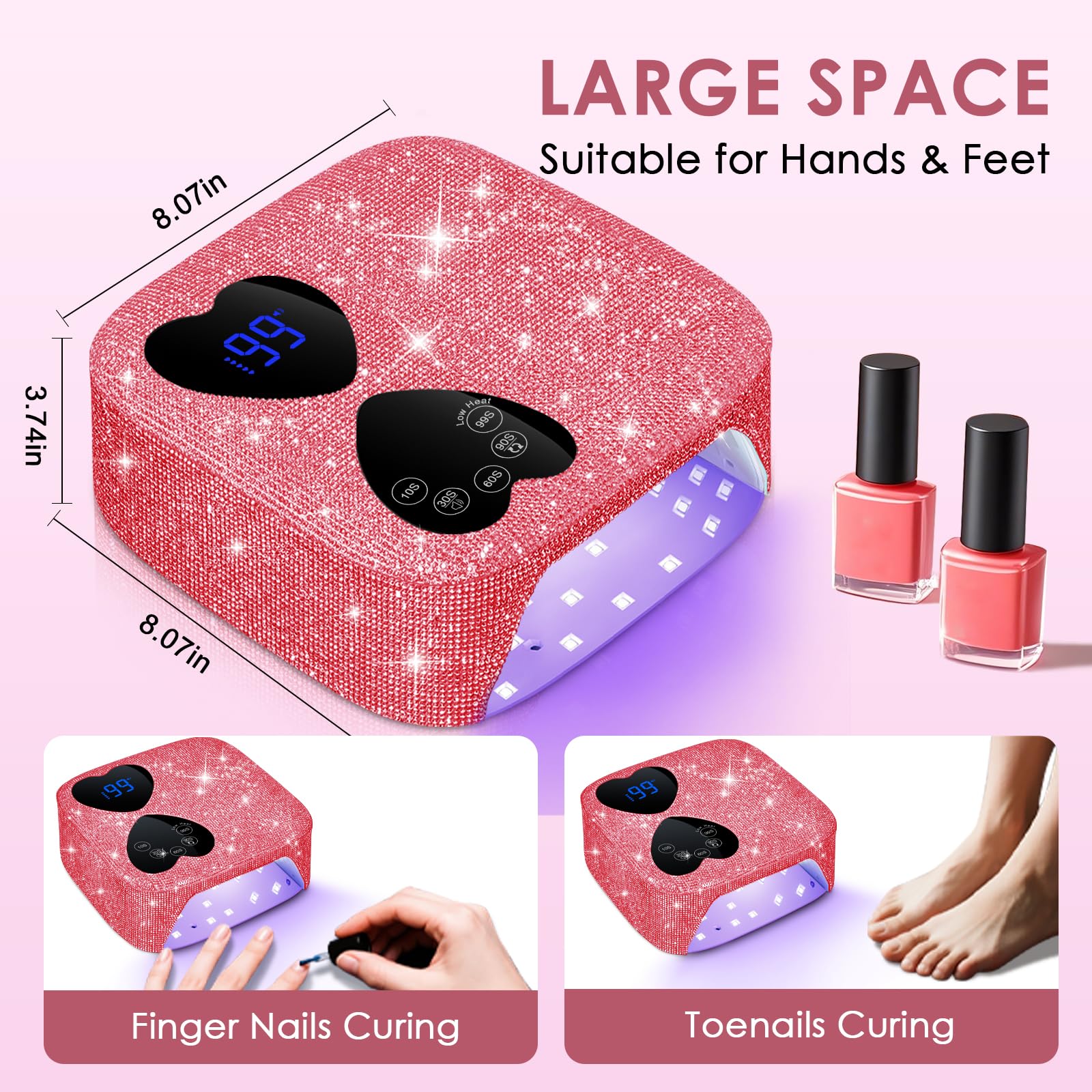 HUITINE 80W Cordless UV LED Nail Lamp with 5 Timers & Mirror Base | Pink Diamond