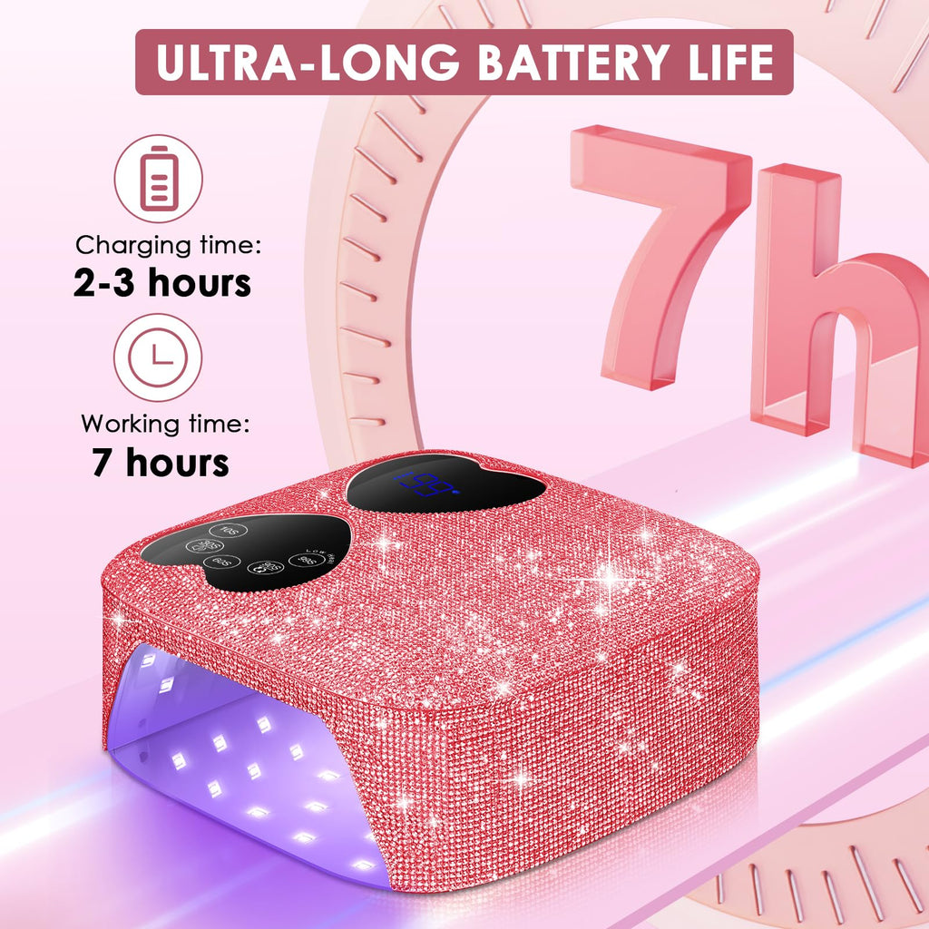 HUITINE 80W Cordless UV LED Nail Lamp with 5 Timers & Mirror Base | Pink Diamond