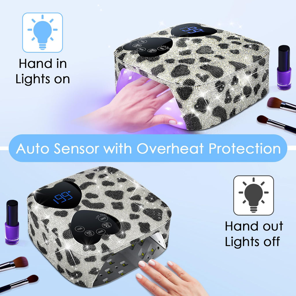 HUITINE 80W UV LED Nail Lamp Cordless – Cow Diamond, 5 Timers & Mirror Base
