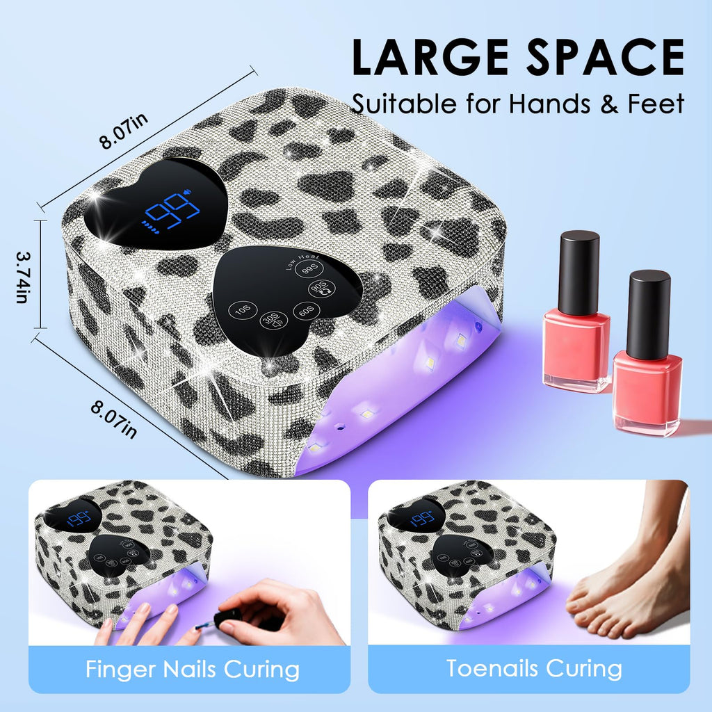 HUITINE 80W UV LED Nail Lamp Cordless – Cow Diamond, 5 Timers & Mirror Base