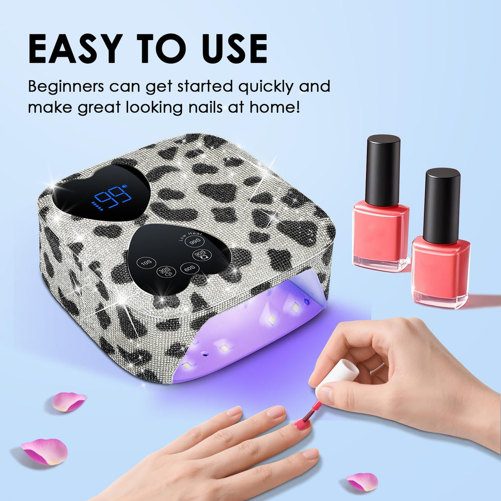 HUITINE 80W UV LED Nail Lamp Cordless – Cow Diamond, 5 Timers & Mirror Base
