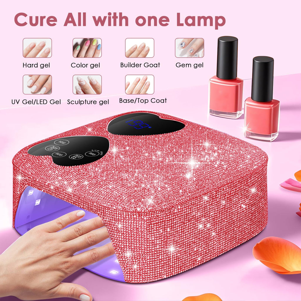 HUITINE 80W Cordless UV LED Nail Lamp with 5 Timers & Mirror Base | Pink Diamond