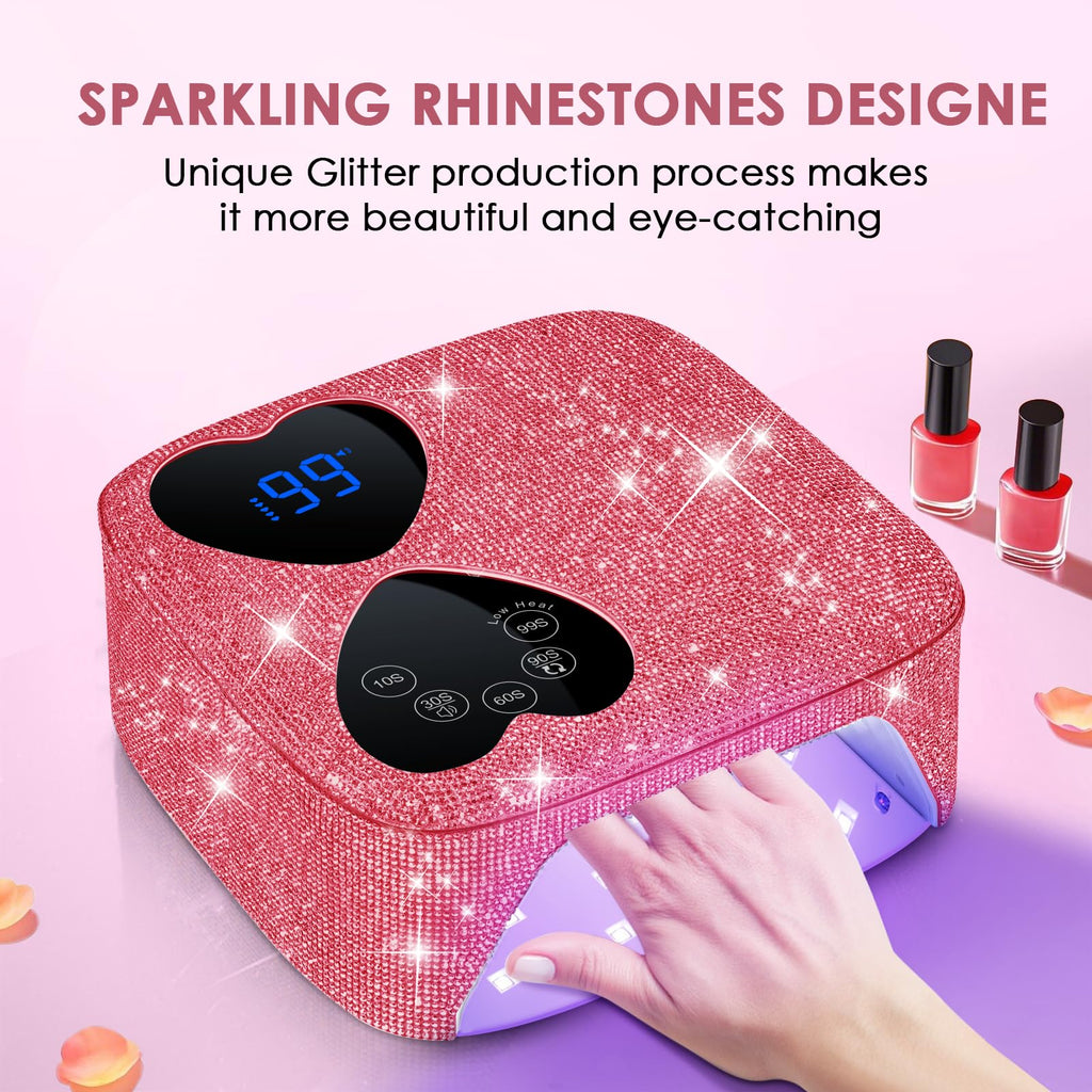 HUITINE 80W Cordless UV LED Nail Lamp with 5 Timers & Mirror Base | Pink Diamond