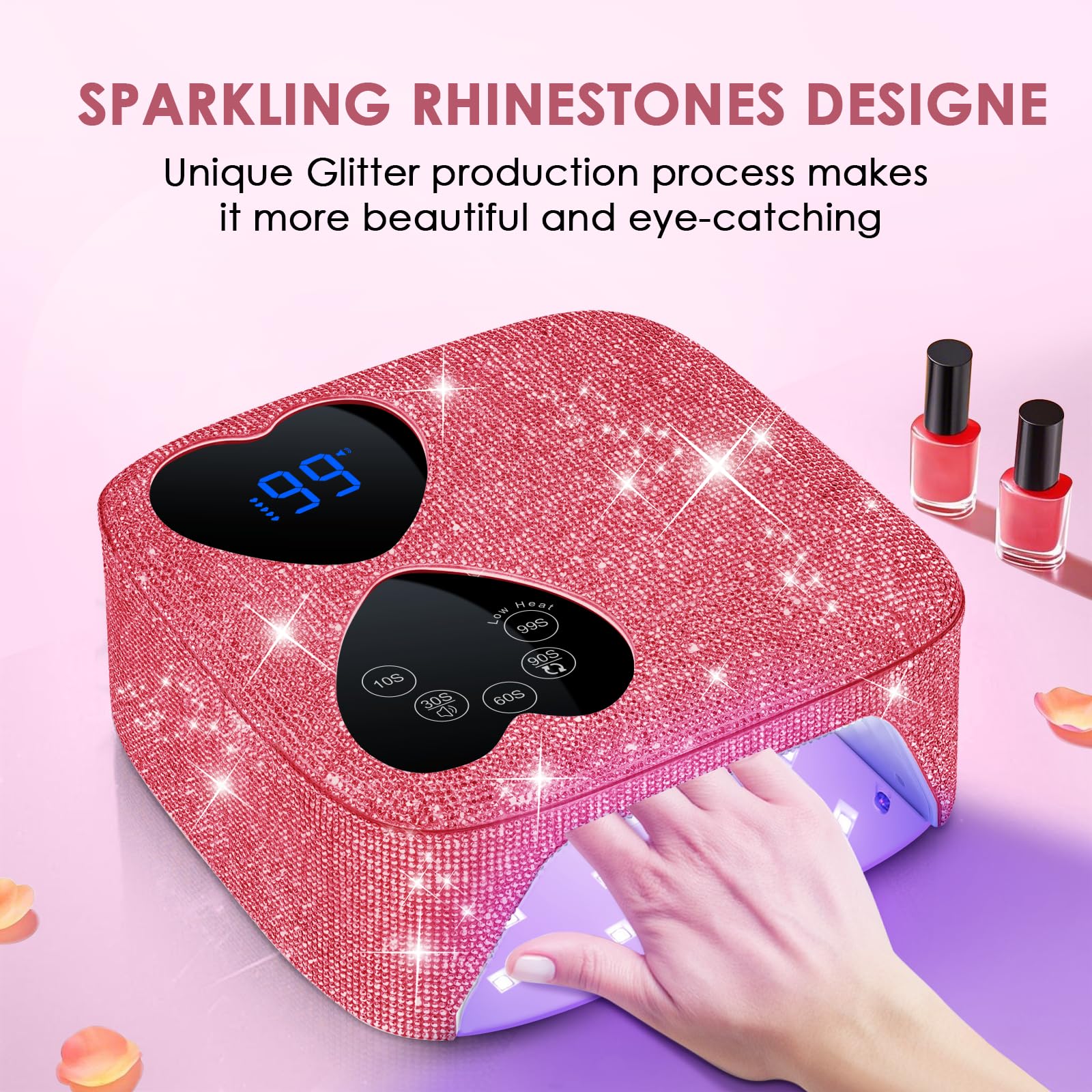 HUITINE 80W Cordless UV LED Nail Lamp with 5 Timers & Mirror Base | Pink Diamond