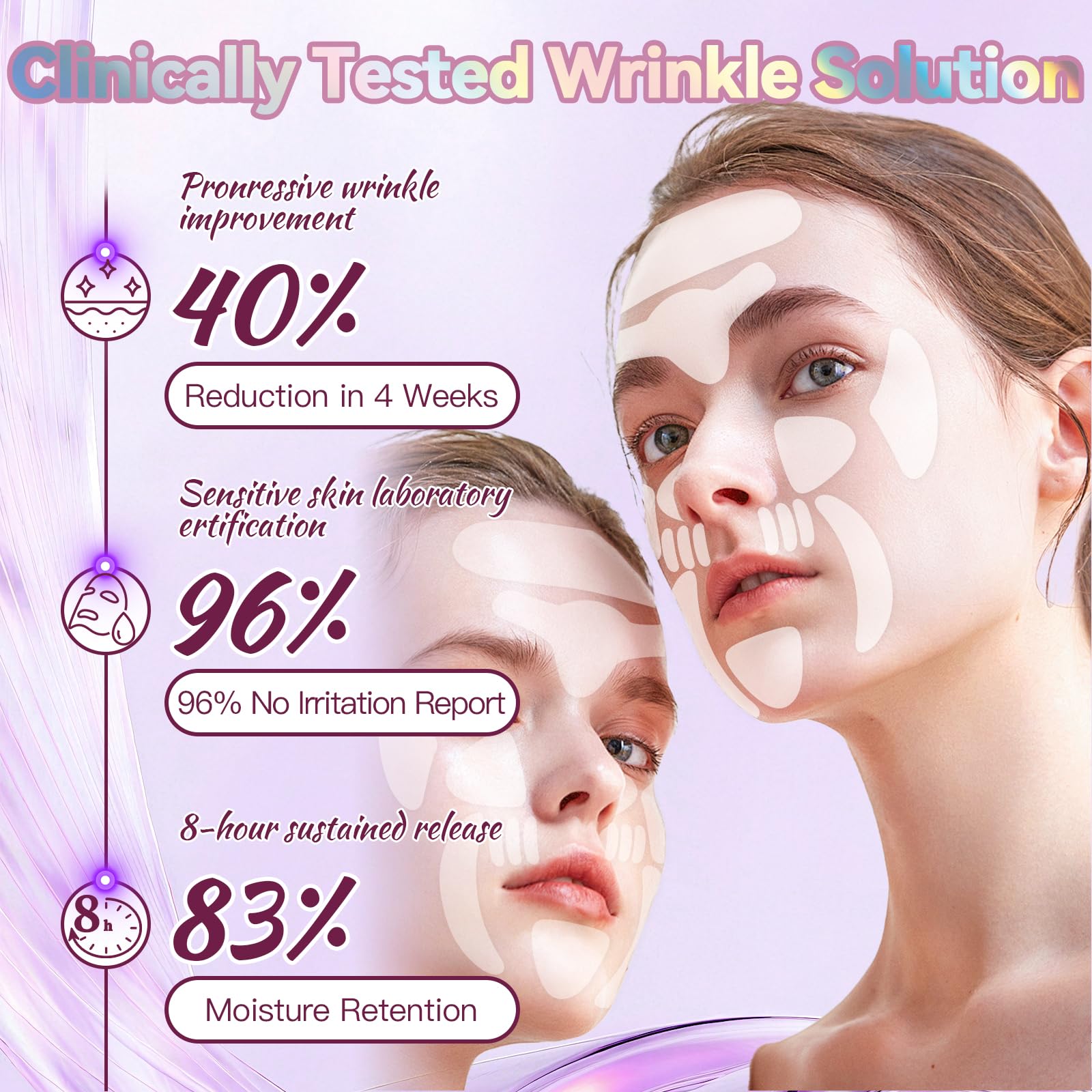 HULEIWA Facial Wrinkle Patches – 256 Pcs Overnight Silicone Patches for Forehead, Eyes, Smile Lines | Easy & Highly Adhesive