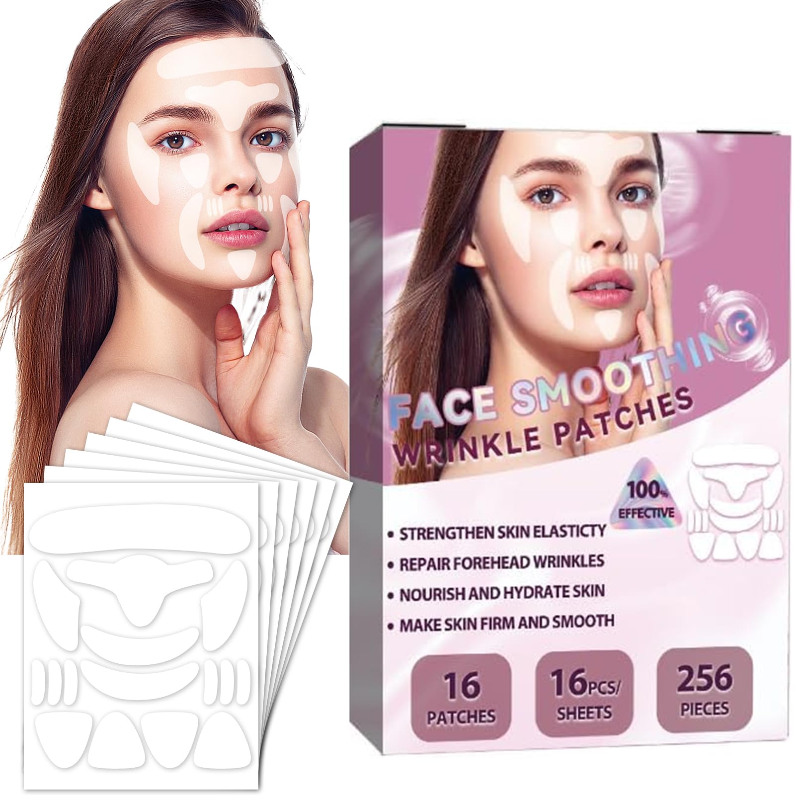 HULEIWA Facial Wrinkle Patches – 256 Pcs Overnight Silicone Patches for Forehead, Eyes, Smile Lines | Easy & Highly Adhesive
