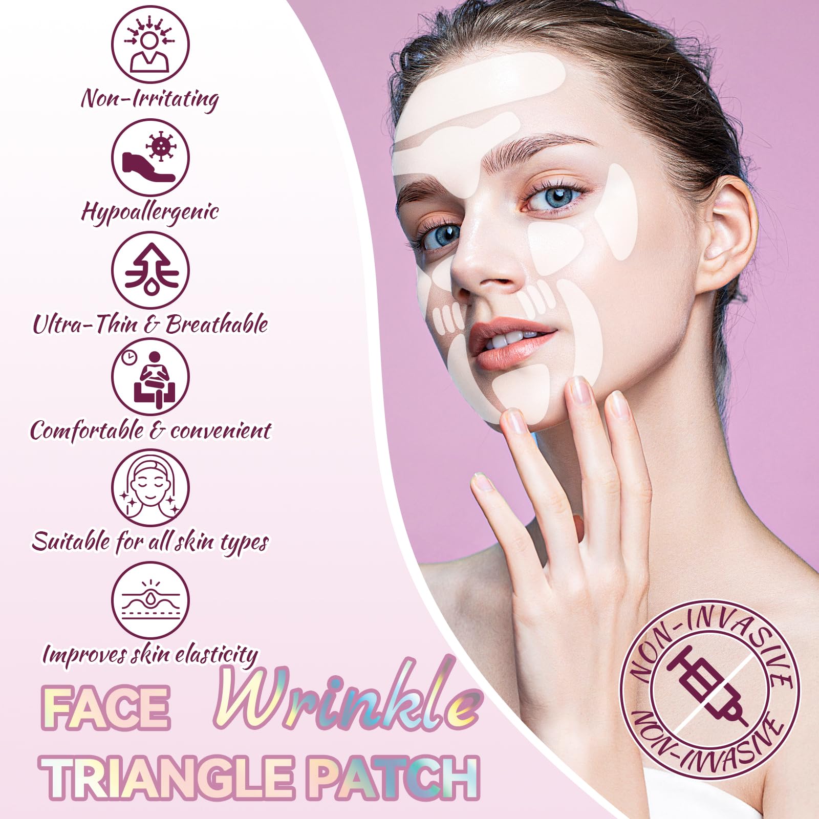 HULEIWA Facial Wrinkle Patches – 256 Pcs Overnight Silicone Patches for Forehead, Eyes, Smile Lines | Easy & Highly Adhesive