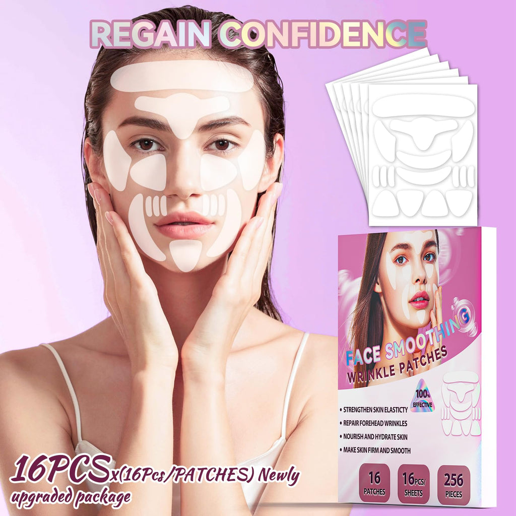 HULEIWA Facial Wrinkle Patches – 256 Pcs Overnight Silicone Patches for Forehead, Eyes, Smile Lines | Easy & Highly Adhesive