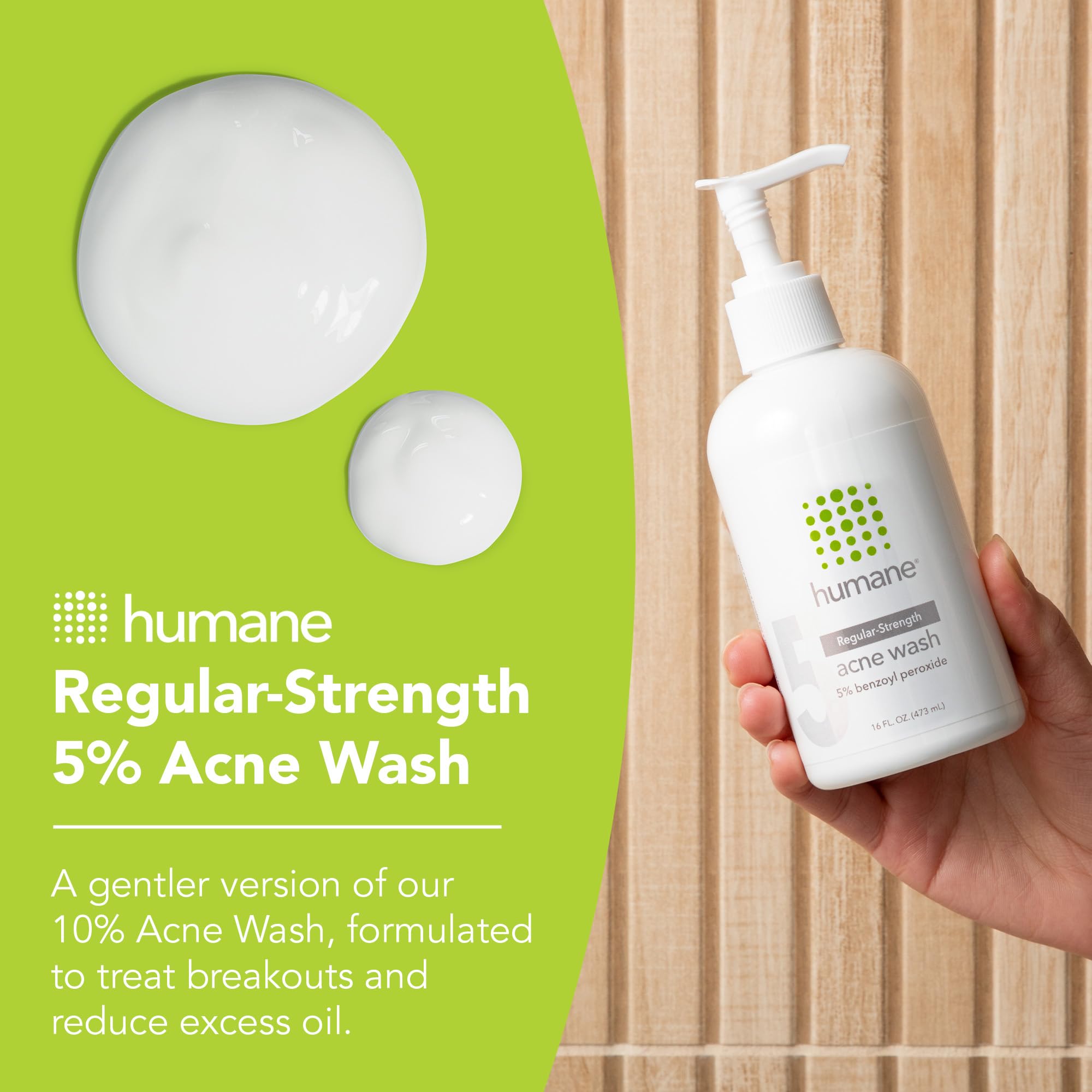 Humane 5% Benzoyl Peroxide Face Wash | Regular-Strength Acne Cleanser for Face, Back & Body | 8 oz | Cruelty-Free