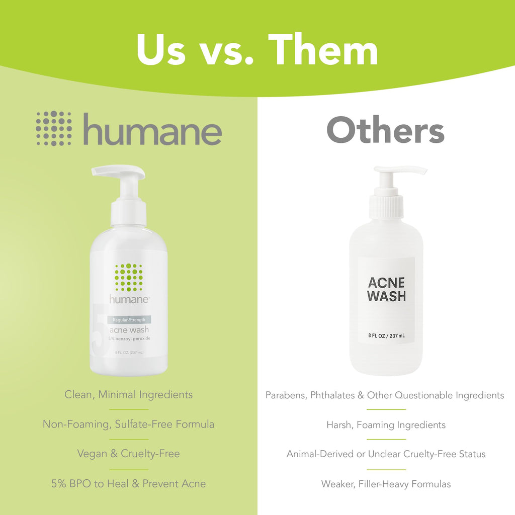 Humane 5% Benzoyl Peroxide Face Wash | Regular-Strength Acne Cleanser for Face, Back & Body | 8 oz | Cruelty-Free